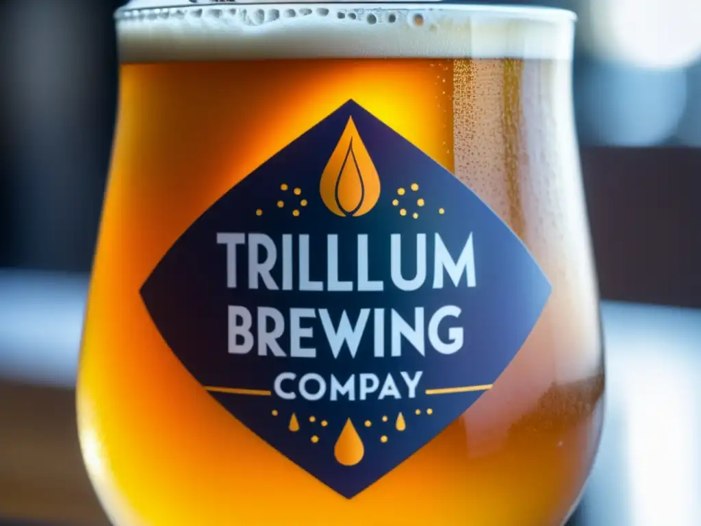 Detalle de una cerveza Trillium Brewing Company, IPA dorada y espumosa