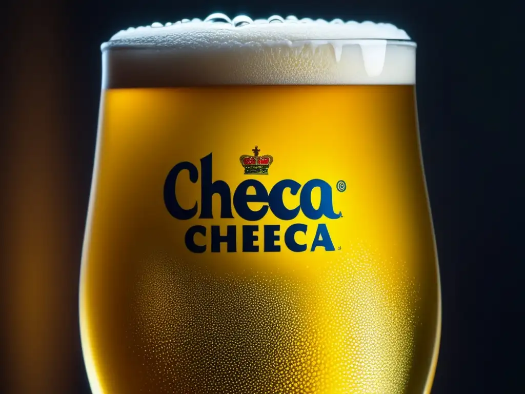 Vaso de cerveza Pilsner Checa con detalles y burbujas doradas (110 caracteres)