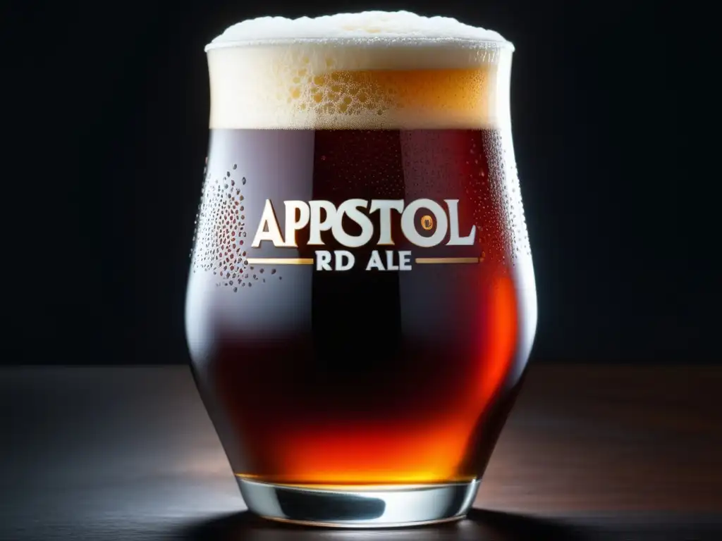 Cerveza Apóstol Red Ale con espuma cremosa y colores ámbar y rojizos