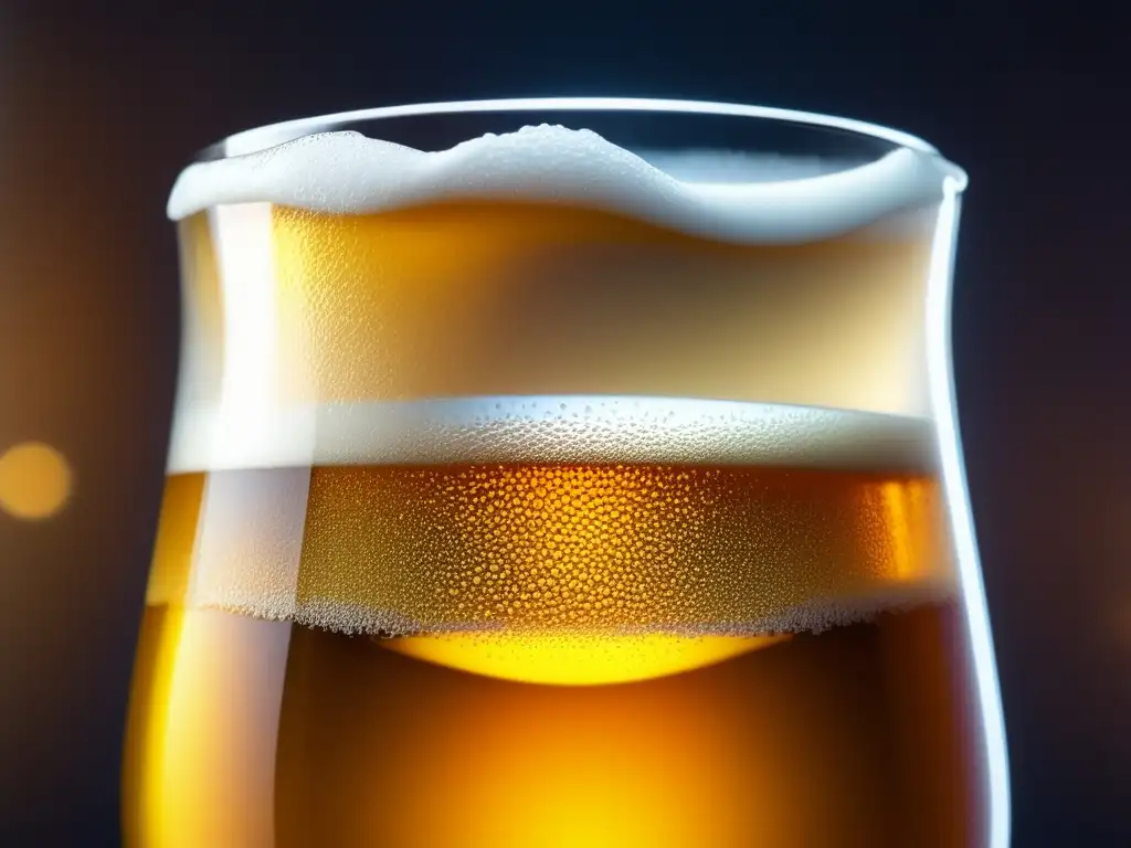 Paladar cervecero: Cerveza artesanal dorada en vaso con burbujas y detalles brillantes