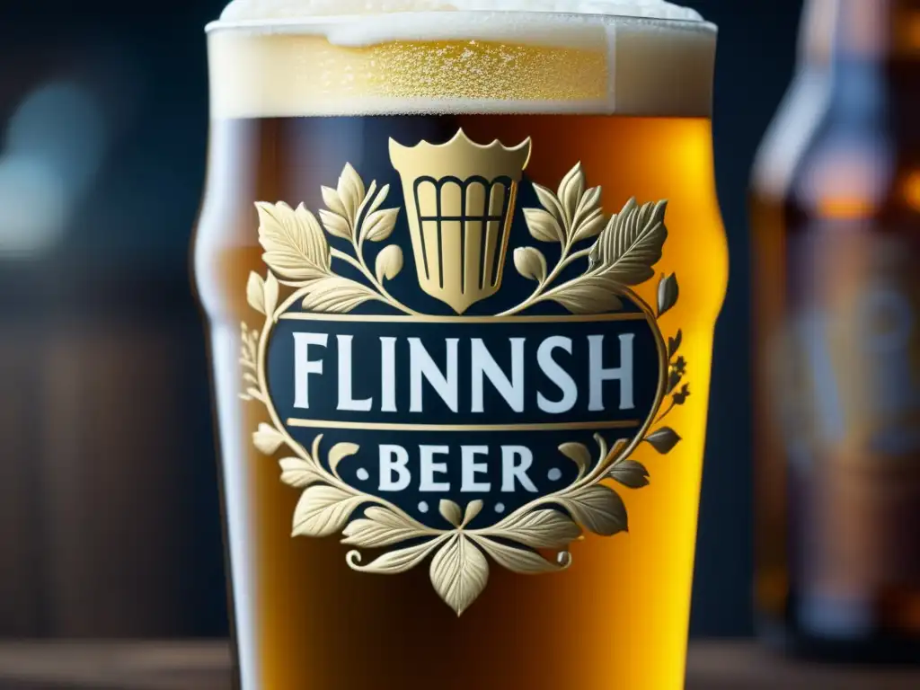 Pintura de cristal de cerveza finlandesa dorada con patrones tradicionales - Viajes a Finlandia