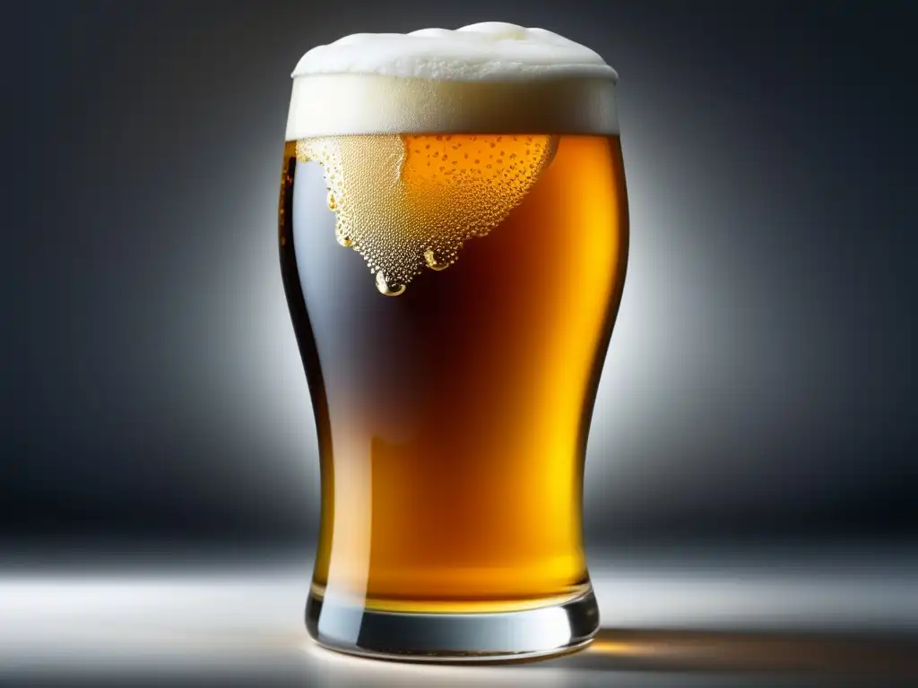 Cerveza Dortmunder recién servida en vaso cristalino, con color dorado y espuma cremosa