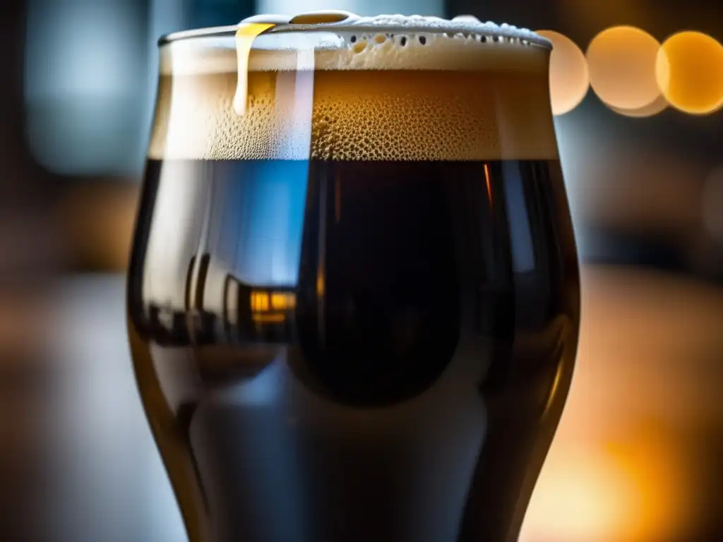 Imagen detallada de una cerveza stout colorida y oscura, más allá del stout