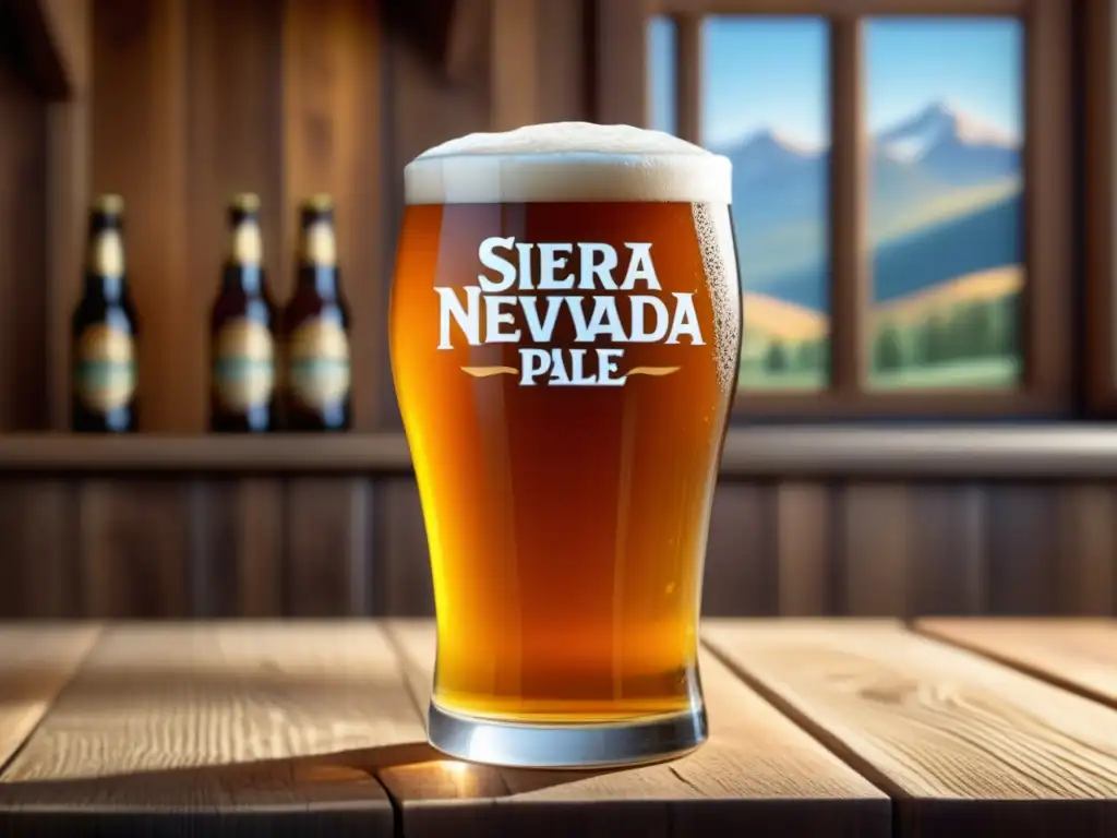 Cerveza Sierra Nevada Pale Ale en vaso, color dorado, con espuma y burbujas