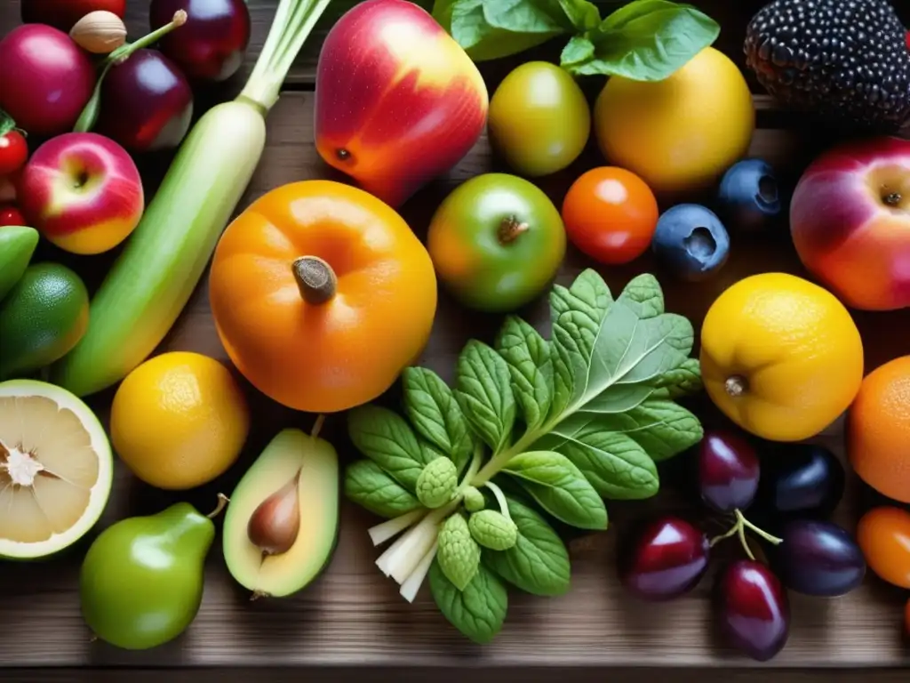 Ingredientes Locales en un macro retrato de frutas y verduras estacionales, resaltando su belleza y textura