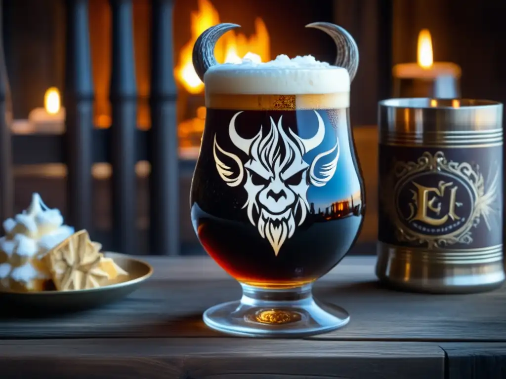 Detallada imagen de una cerveza de invierno junto a elementos decorativos evocadores del espíritu de El Krampusfest