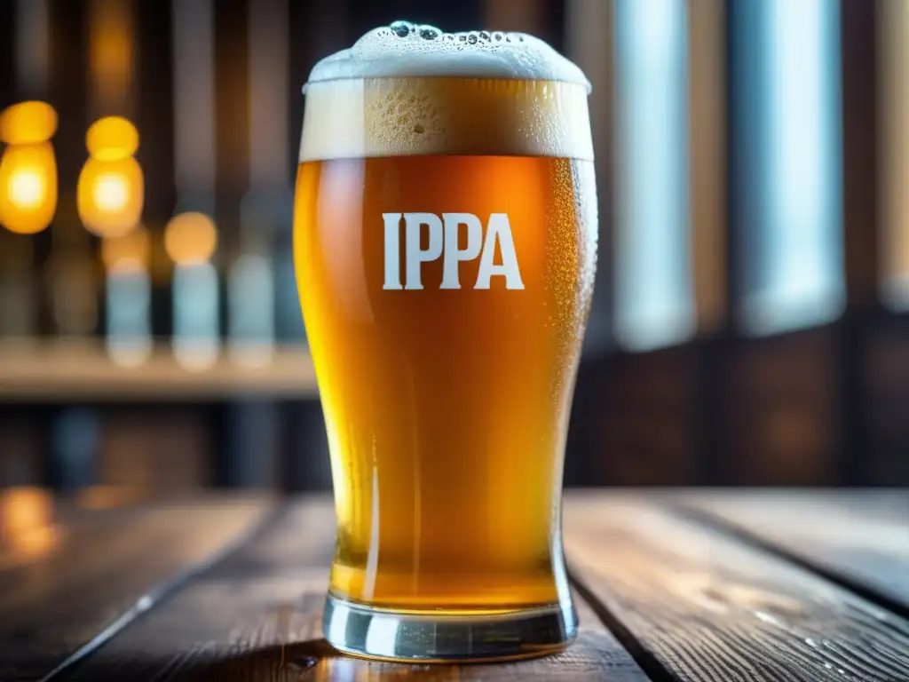 Cerveza IPA en vaso de cristal sobre mesa de madera rústica - Ruta por Estados Unidos