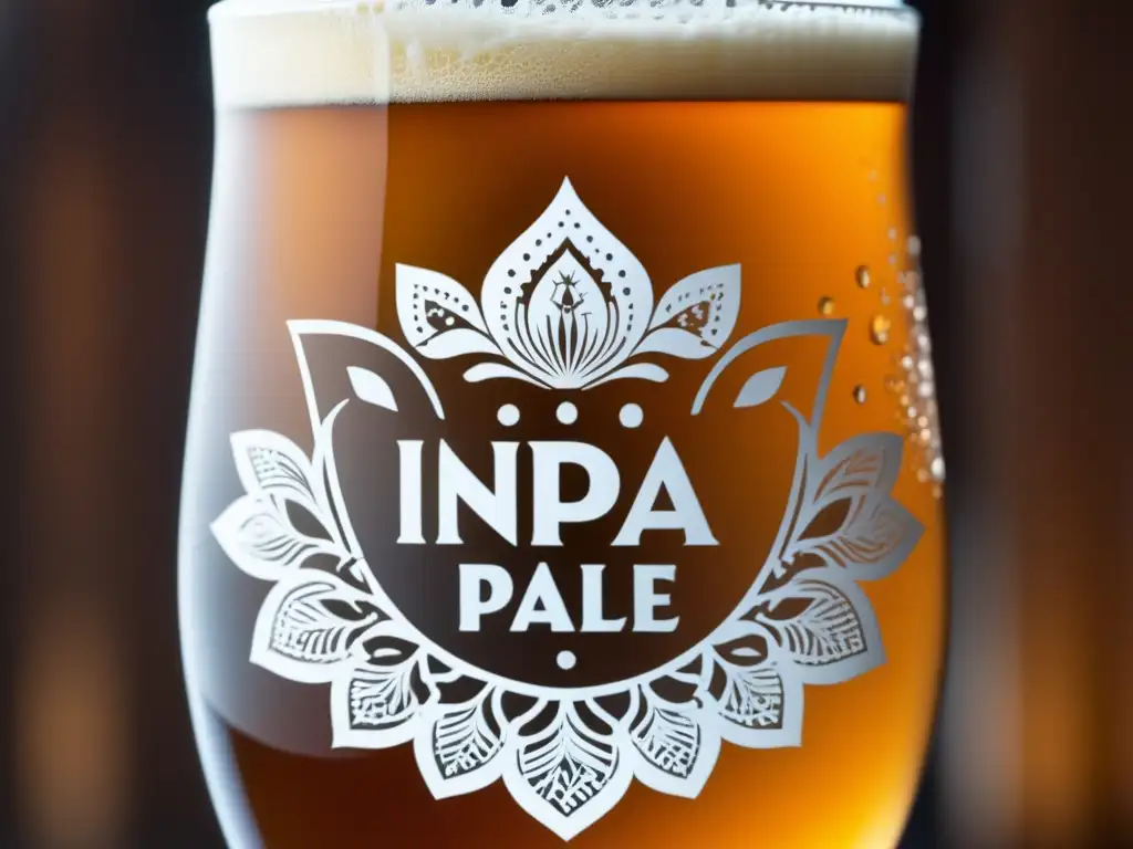 Cerveza India Pale Ale (IPA) en vaso decorado con detalles británicos e indios -