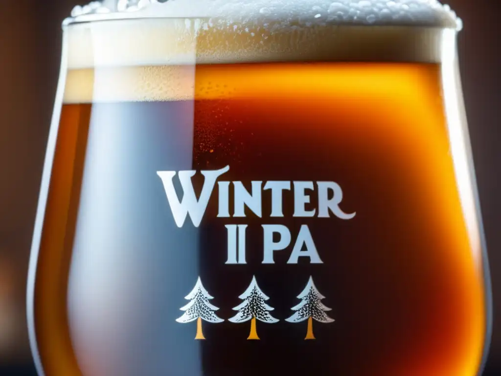 Cerveza de invierno IPA con espuma abundante en vaso de cristal -