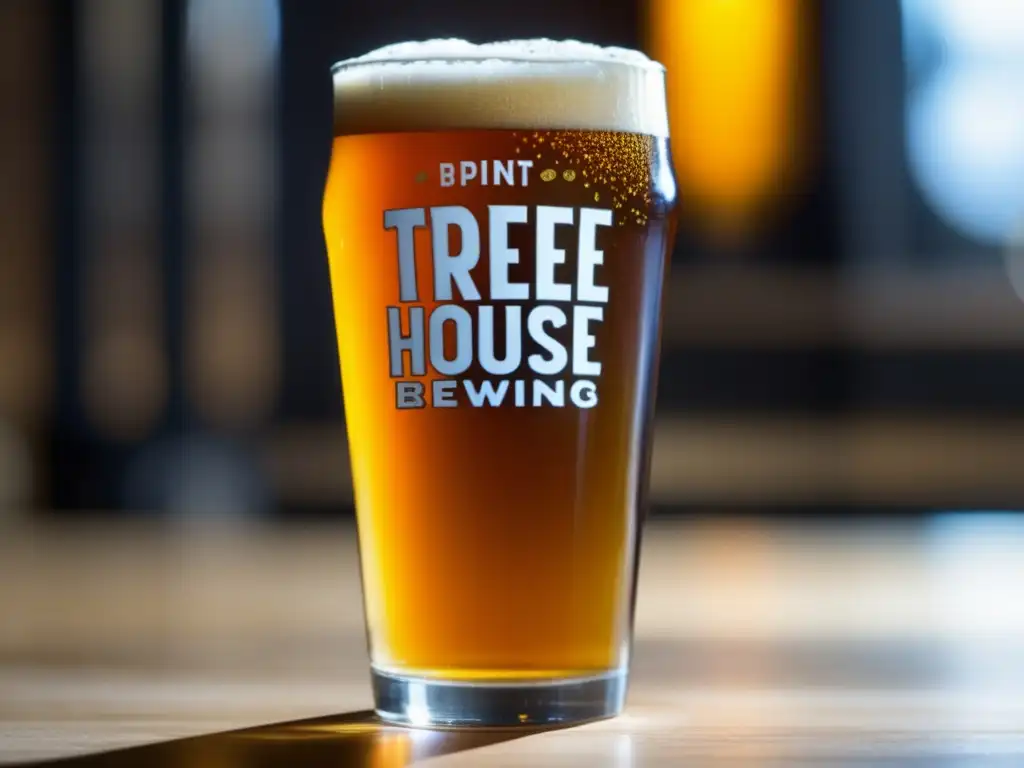 Una pintura detallada de una pinta llena hasta el borde con la IPA exclusiva de Tree House Brewing Co