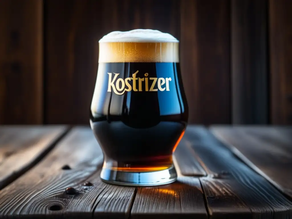 Deliciosa imagen de un vaso de Köstritzer Schwarzbier, con su color oscuro y burbujas brillantes en un entorno acogedor