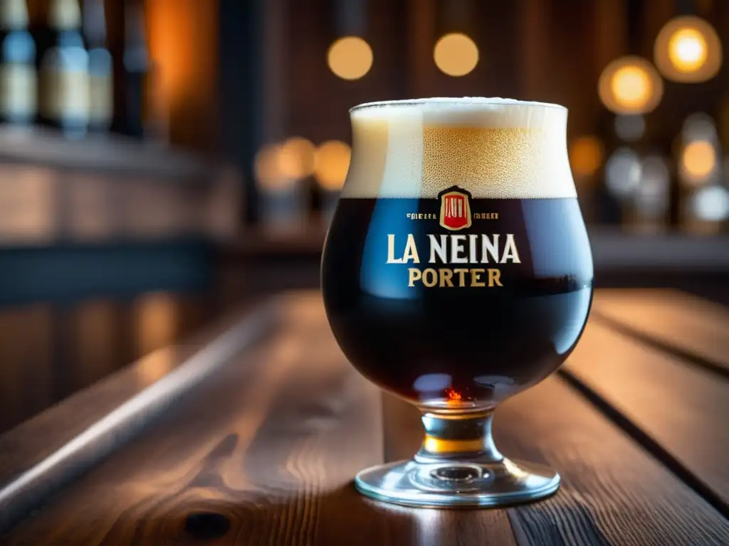 Cerveza La Nena Porter: Detalles exquisitos en vidrio oscuro