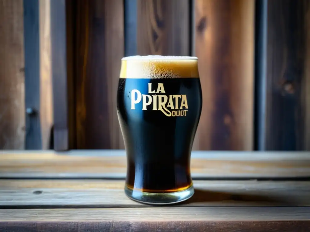 Cerveza Imperial Stout La Pirata Black Block en un vaso de vidrio, elegante y tentadora