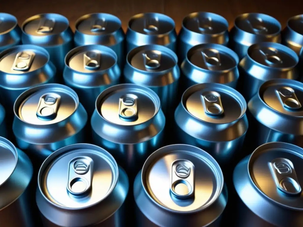 Retos logísticos en la industria cervecera: detalle de latas de aluminio en 8k, resaltando textura metálica, precisión y escasez