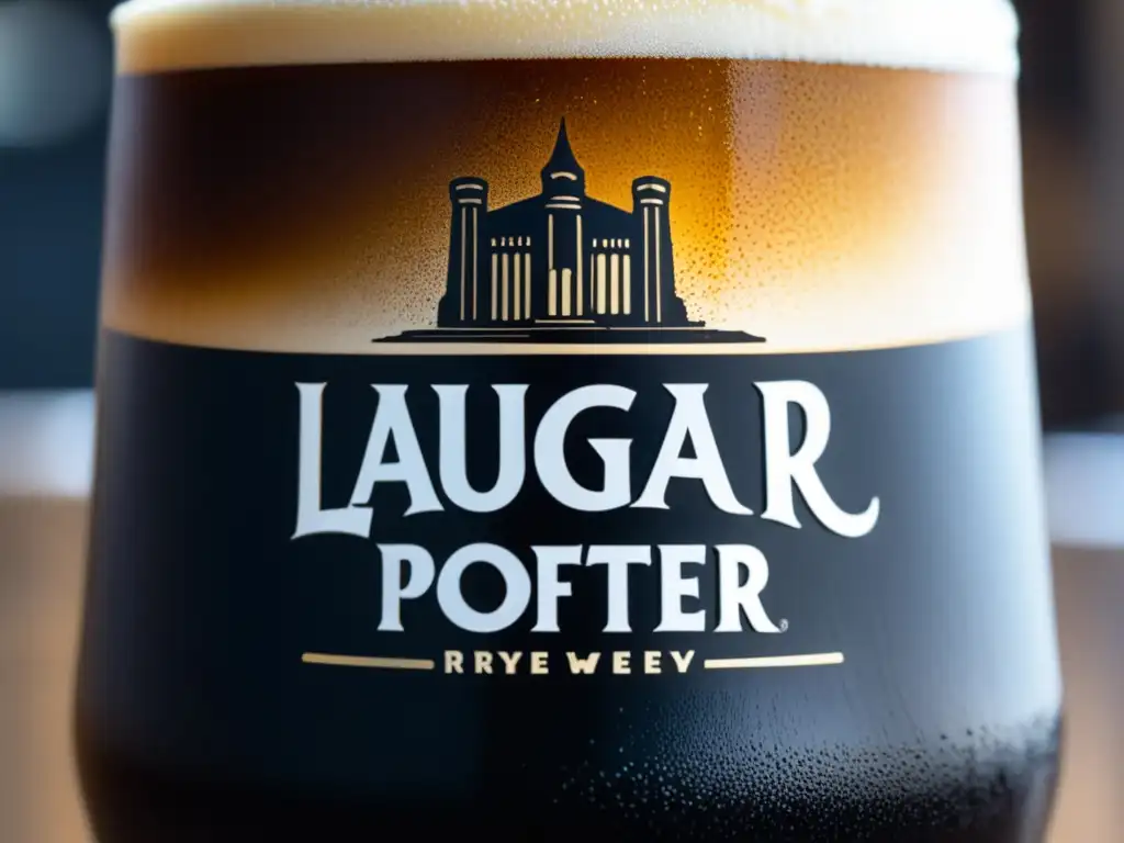 Una exquisita cerveza Laugar Brewery Rye Porter de color ébano con espuma cremosa y textura aterciopelada