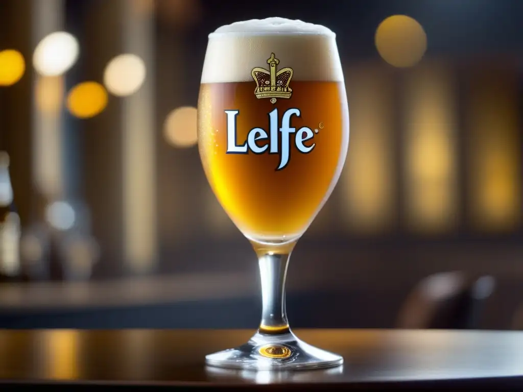 Leffe Blonde: Cerveza dorada y elegante, con burbujas sutiles y un brillo radiante