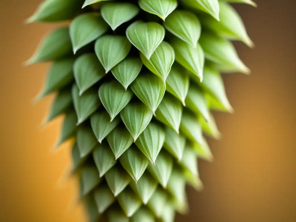 Detalle impresionante de un cono de lúpulo, resaltando su estructura y color verde vibrante