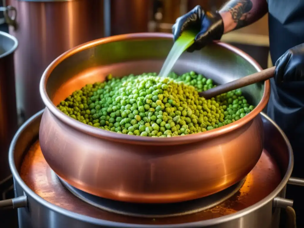 Maestro cervecero vierte ingredientes en caldera de cobre - Negocios Cerveceros