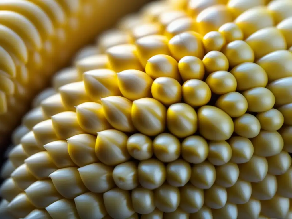 Detallada imagen de una mazorca de maíz dorada resaltando su textura, colores naturales y la importancia de 