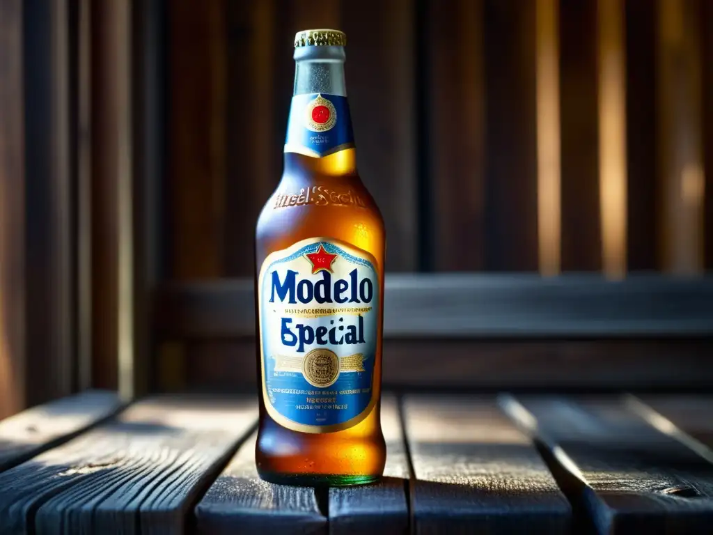 Botella de Modelo Especial en mesa de madera, con condensación y acabado mate