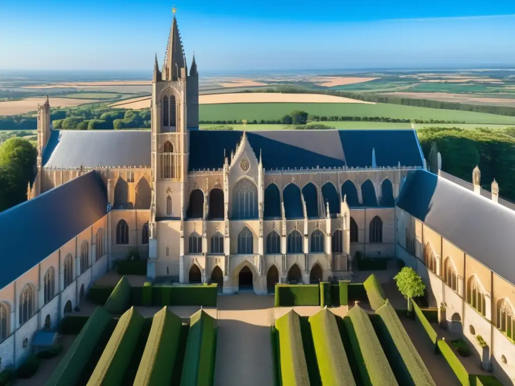 Monasterio de Westvleteren con arquitectura gótica, rodeado de naturaleza y barriles de Trappist