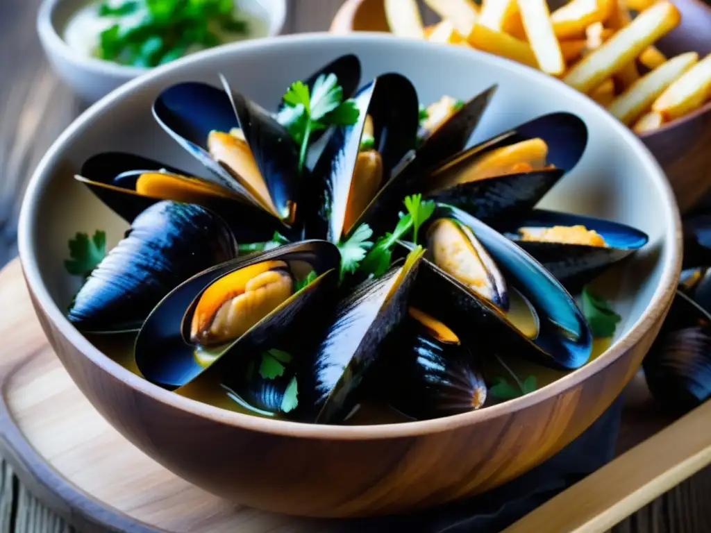 Deliciosa 'Moulesfrites' belga: mussels, fries y tradición culinaria en una imagen - Ruta por Bélgica