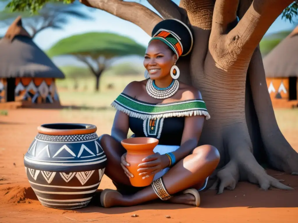 Zulú mujer con Umqombothi, cerveza tradicional: cultura, colores y orgullo