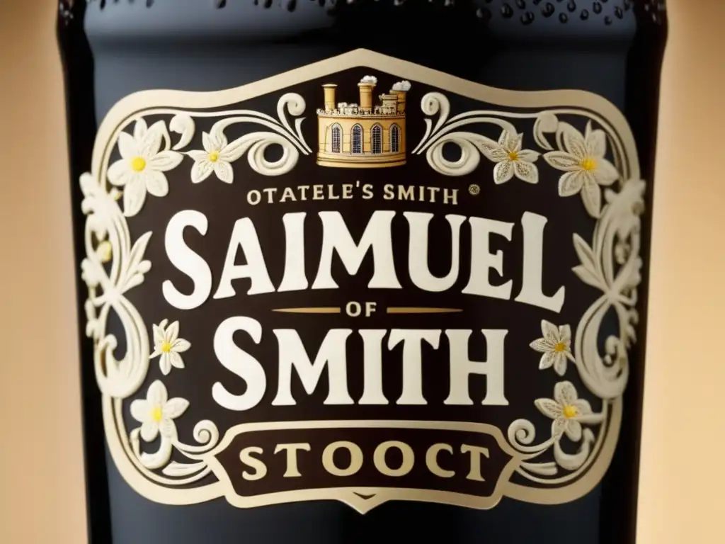 Cerveza Samuel Smith's Oatmeal Stout, espumosa y de color marrón oscuro con textura rica y burbujas delicadas