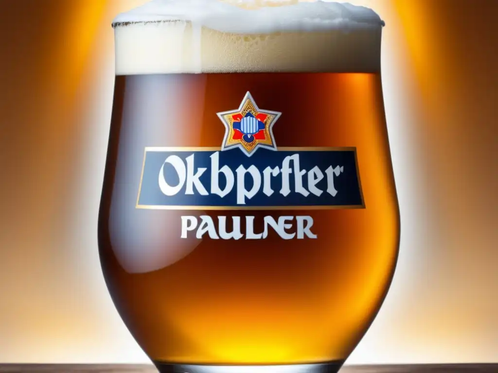 Deliciosa cerveza Märzen de Oktoberfest de Paulaner, con detalles cautivadores y tonos dorados