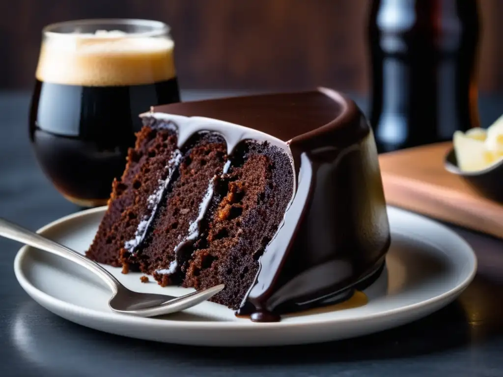 Delicioso pastel de chocolate y cerveza oscura, perfecto para disfrutar