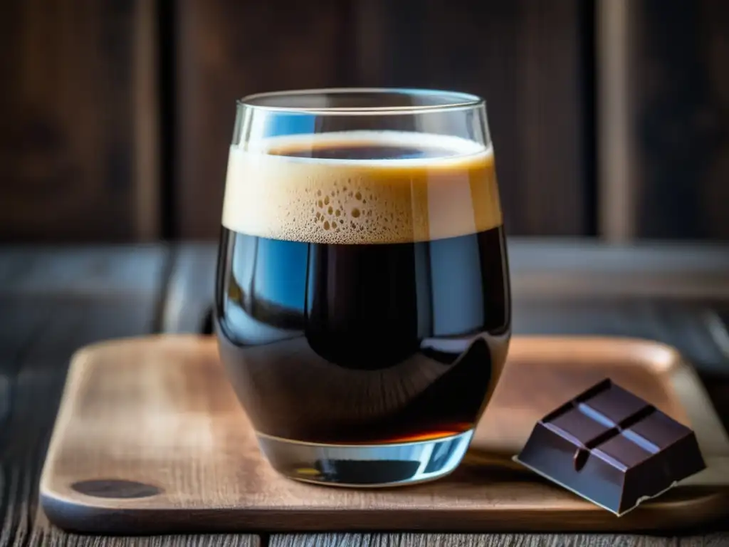 Cervezas de Jengibre y Cocina Asiática: Un maridaje perfecto de cerveza stout y chocolate amargo en una imagen detallada