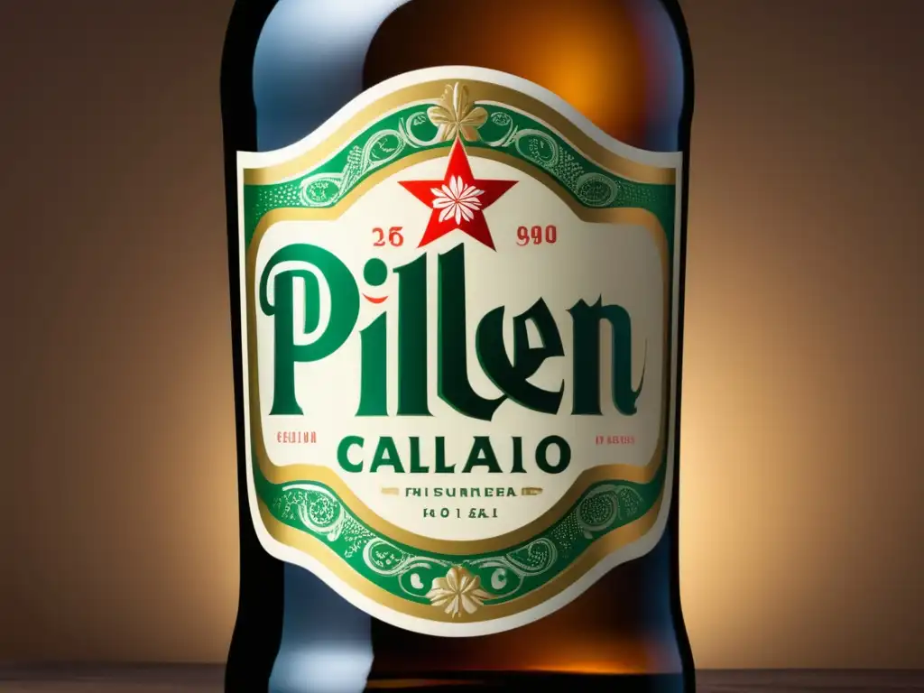 Pilsen Callao, botella de cerveza vintage con detalles intrincados y encanto histórico en fotografía macro