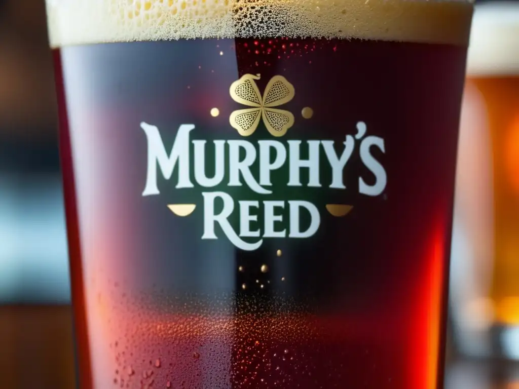 Cerveza Murphy's Irish Red, intensa y sofisticada, con burbujas y espuma cremosa