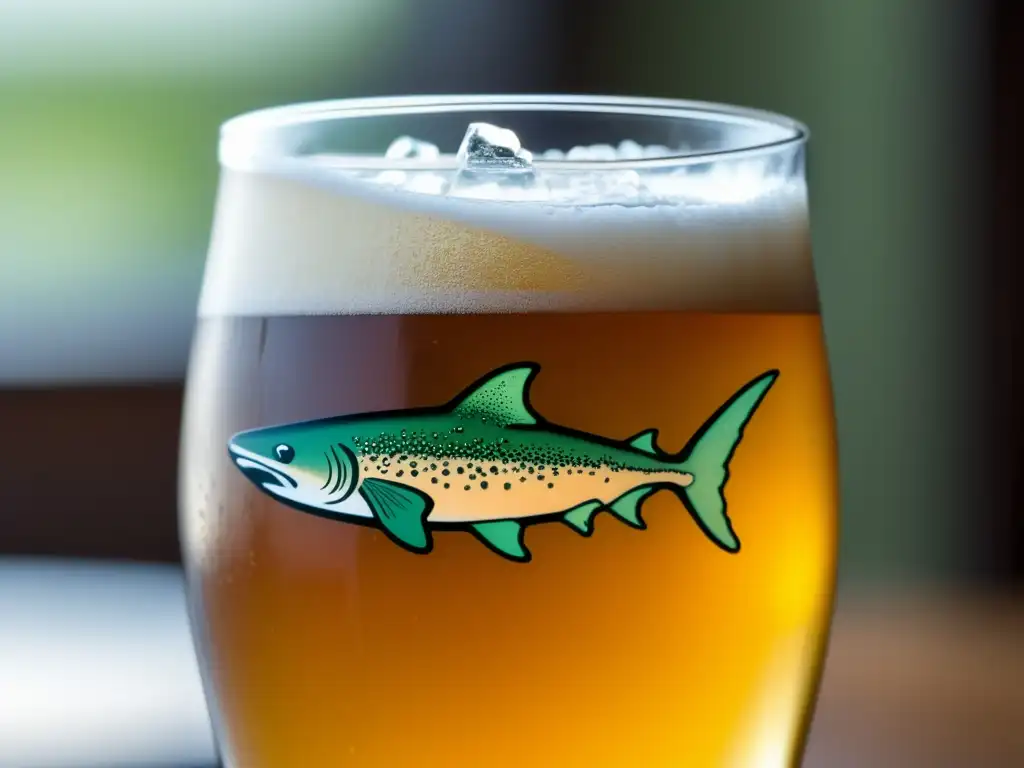 Un vaso de cerveza Dogfish Head SeaQuench Ale llena de frutas, con sal en el borde y una rodaja de limón