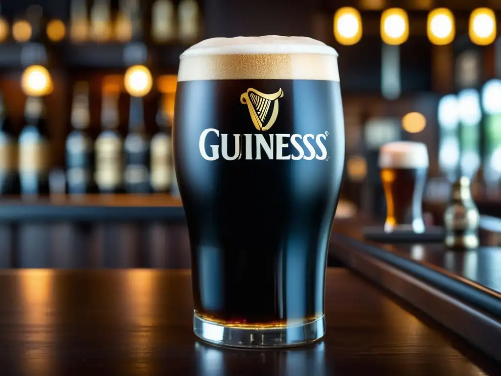 Una pintaza de Guinness Draught, una cerveza seca negra intensa con espuma cremosa y detalles intrincados