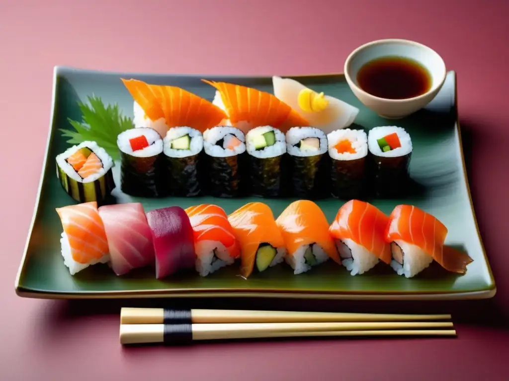 Plato japonés tradicional con sushi, sashimi, tempura, sopa miso y vegetales encurtidos - Kirin Ichiban