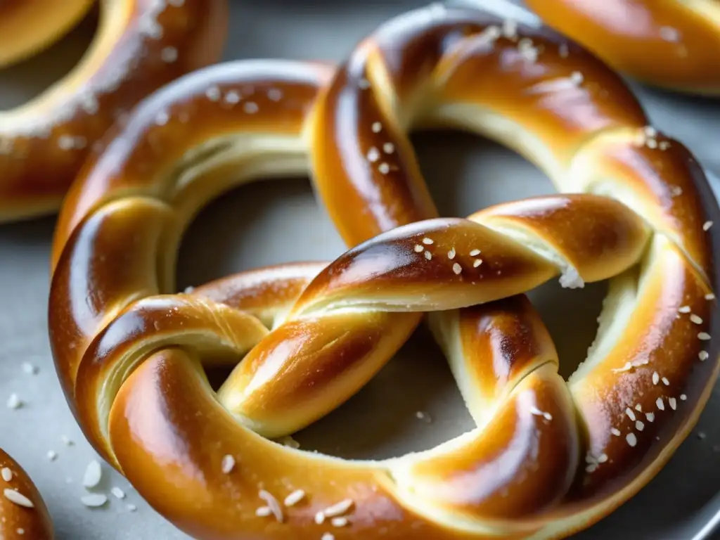 Deliciosos pretzels alemanes con acabado mate y detalles intrincados