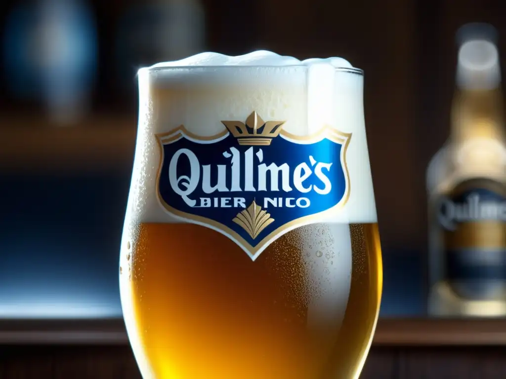 Cerveza Quilmes: Vaso de vidrio con espuma dorada