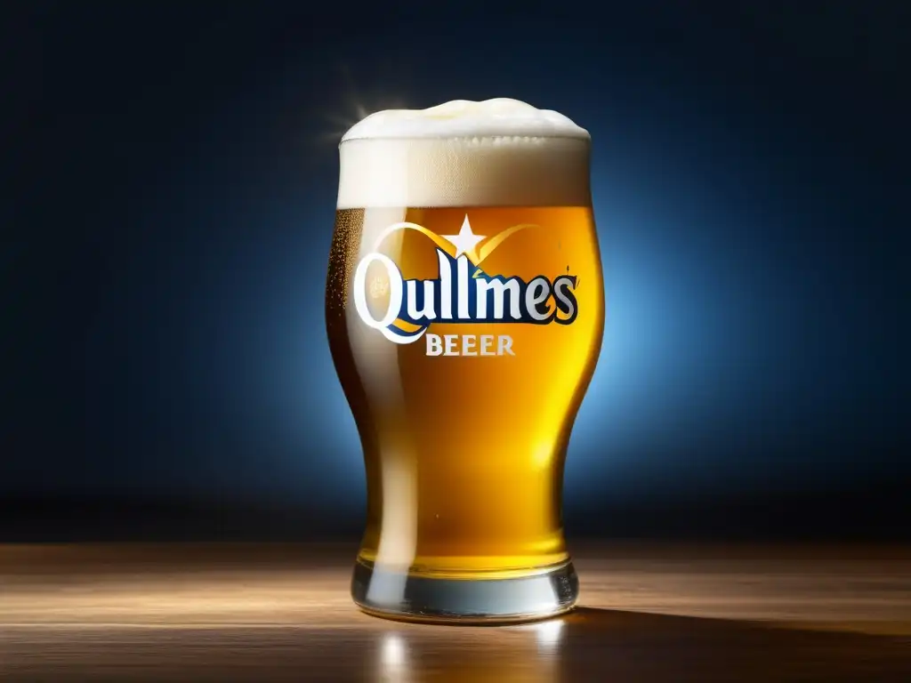 Cerveza Quilmes dorada y refrescante en vaso elegante -