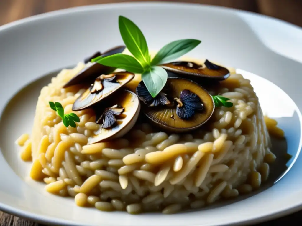 Un delicioso risotto cremoso con setas terrosas y un toque de Ale Dorada