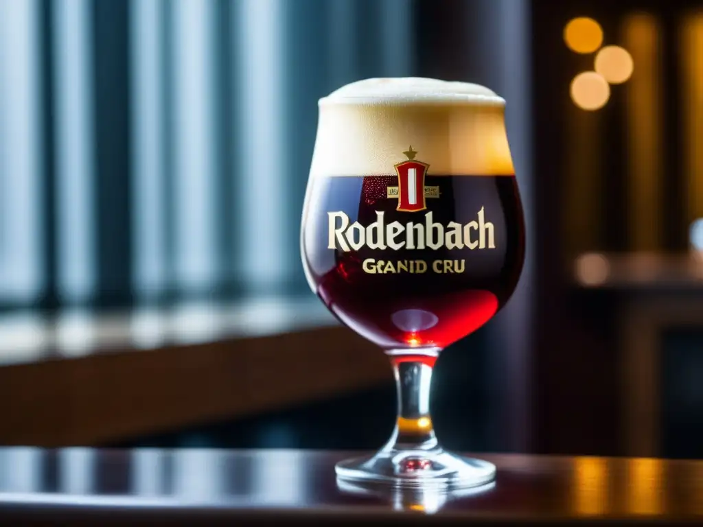 Cerveza Rodenbach Grand Cru, color rubí intenso con espuma cremosa