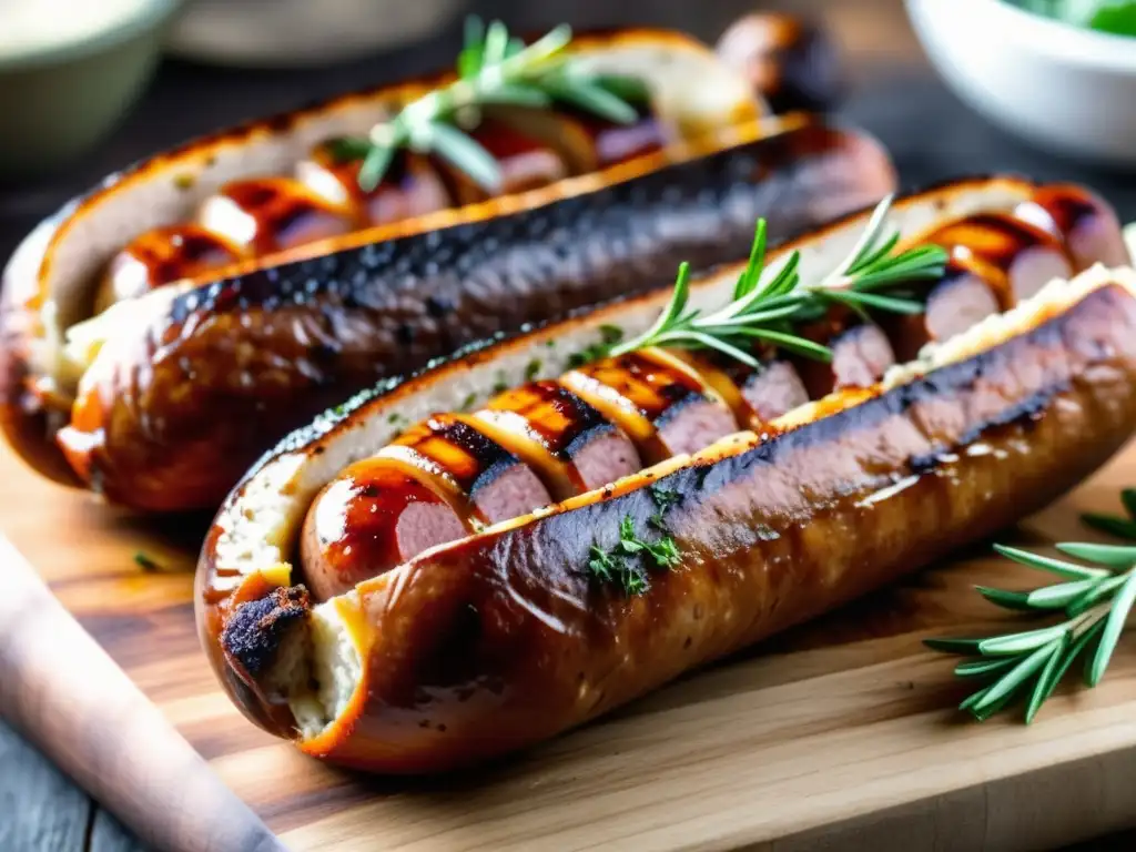 Deliciosa bockwurst a la parrilla con hierbas frescas y atractivo colorido