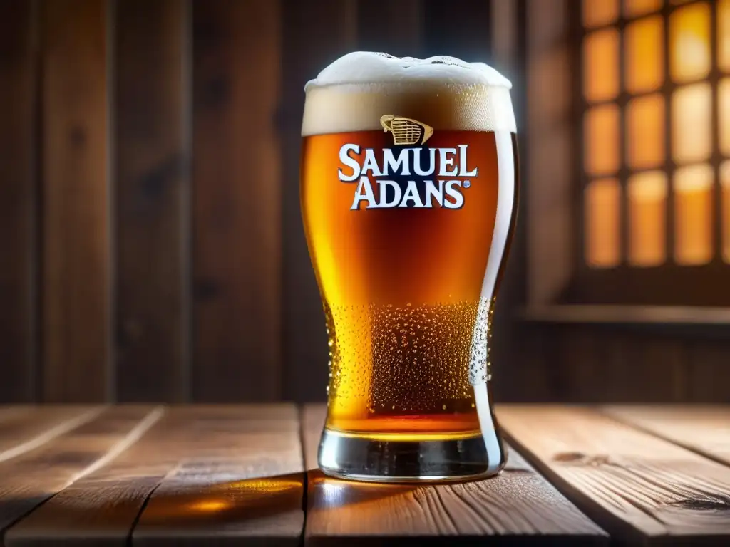 Cerveza Samuel Adams Boston Lager en vaso, refrescante y elegante