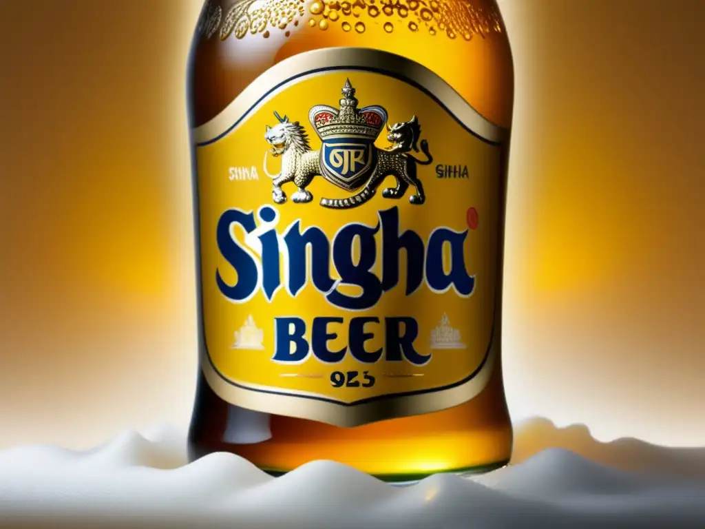 Singha: Cerveza dorada con burbujas y espuma cremosa