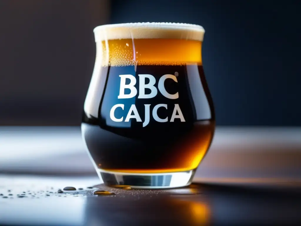 Imagen detallada de una cerveza BBC Cajica Honey Stout: rica, oscura y burbujeante