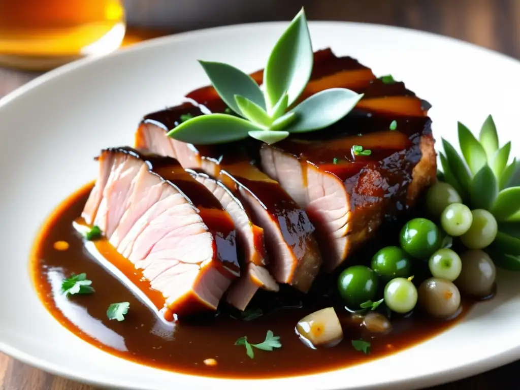 Plato de lagers con carne tierna, salsa de cerveza y vegetales