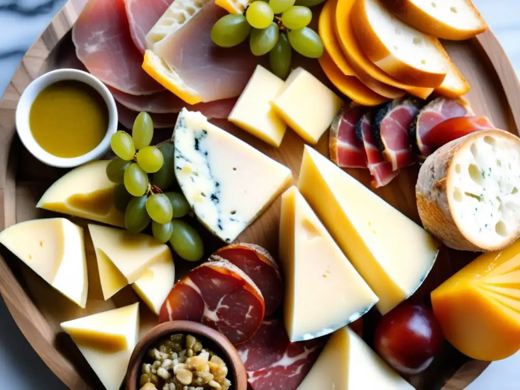 Tabla de charcutería con queso, embutidos, frutas y pan - Saisons y Sabor