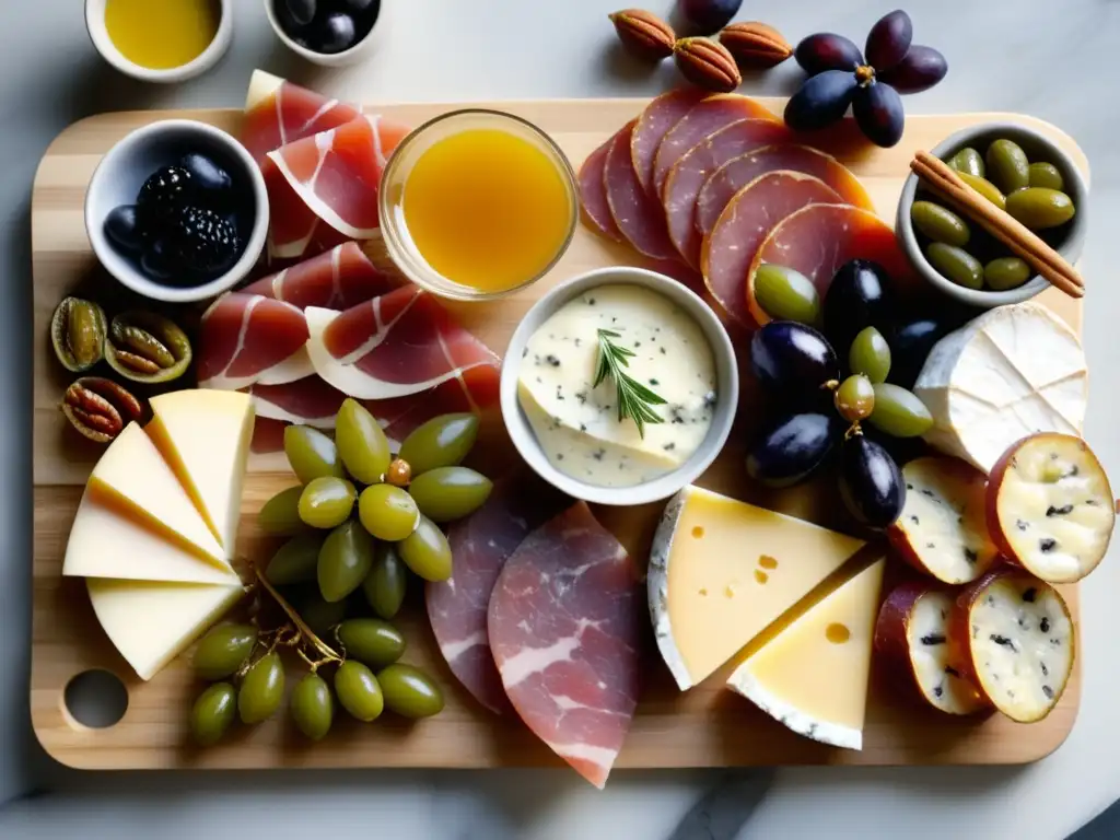 Deliciosa tabla de embutidos con ingredientes cuidadosamente seleccionados