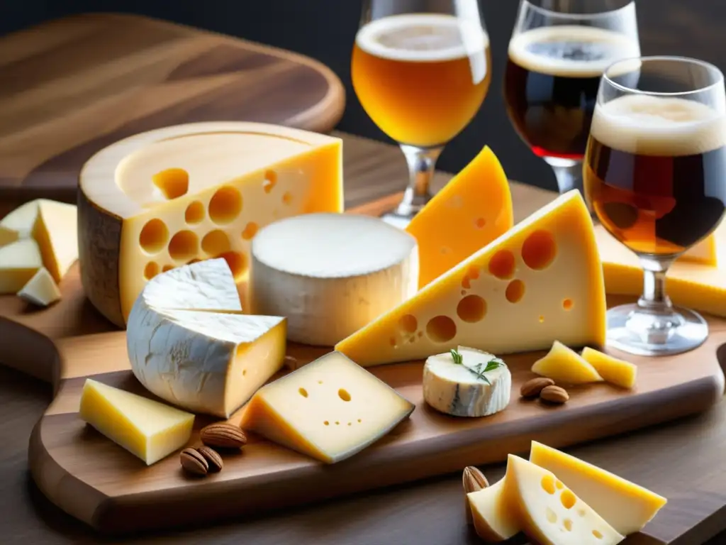 Detalles de queso y cerveza en tabla de madera - Curso Avanzado