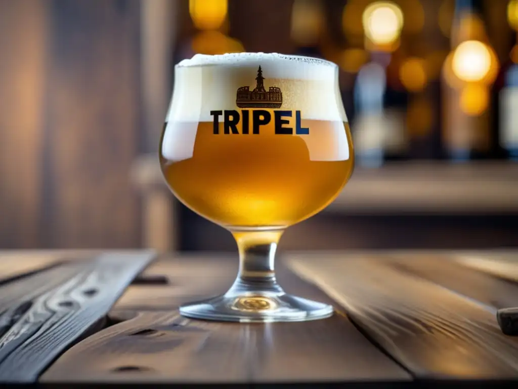 Cerveza Tripel belga dorada con espuma blanca y condensación en vaso de vidrio - kits cerveza internacional